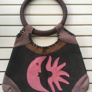 Vintage Handmade Leather Sun Moon Bag
